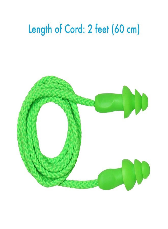 Millennial Essentials 25 Pairs Corded Ear Plugs Soft Silicone Reusable Earplugs Noise Cancelling for Hearing Protection, Sleeping (Green) - Image 3
